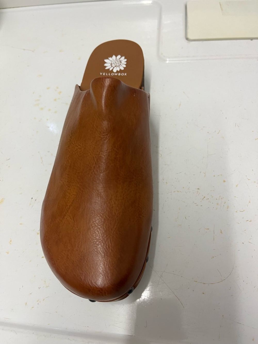 Yellow Box Brown Leather Slide Clog with Studded Trim - Picture 2 of 4
